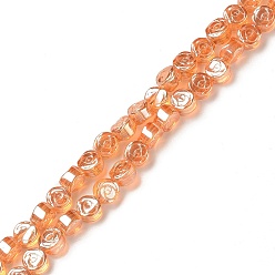 Dark Orange Electroplate Transparent Glass Beads Strands, Pearl Luster Plated, Flat Round with Rose, Dark Orange, 6x4mm, Hole: 0.8mm, about 110pcs/strand, 25.98 inch(66cm)