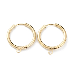 Real 24K Gold Plated 201 Stainless Steel Huggie Hoop Earring Findings, with Horizontal Loop and 316 Surgical Stainless Steel Pin, Real 24K Gold Plated, 25x23x2.5mm, Hole: 2.5mm, Pin: 1mm