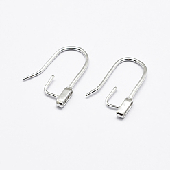 Platinum Rhodium Plated 925 Sterling Silver Earring Hooks, with Cubic Zirconia, Platinum, 16x12x2mm, 24 Gauge, Pin: 0.5mm and 0.6mm