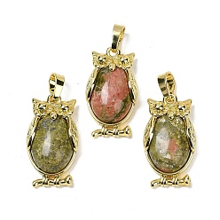 Унакит Натуральный кулон, с латунной фурнитурой , без свинца и без кадмия, долговечный, сова, 28.5x15.5x7 мм, отверстие : 5x8 мм