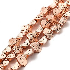 Rose Gold Plated Electroplated Natural Lava Rock Beads Strands, Hexagon, Rose Gold Plated, 5.5x6.5x3mm, Hole: 1mm, about 67~70pcs/strand, 14.57~15.08 inch(37~38.3cm)