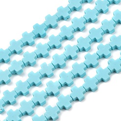 Голубой Синтетические коралловые бусины ниток, окрашенные, крестик, голубой, 9x9x4 мм, отверстие : 1.2 мм, около 35 шт / нитка, 12.99'' (33 см)