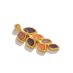 Orange Stainless Steel Pendants, with Enamel, Golden, Leafy Branch Charms, Orange, 20x8mm, Hole: 1.5mm