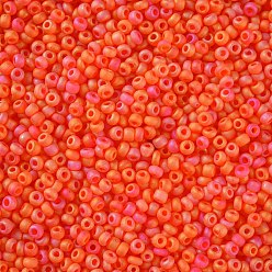 Оранжево-Красный Fgb 8/0 круглый стеклянный бисер класса А, прозрачный матовый стиль, с покрытием AB цвета, оранжево-красный, 3x2 мм, отверстие : 1 мм, Около 10000 шт / фунт