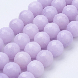 Lilac Natural Malaysia Jade Bead Strands, Dyed, Faceted, Round, Lilac, 10mm, Hole: 1mm, about 37pcs/strand, 14.5 inch(36.83cm)