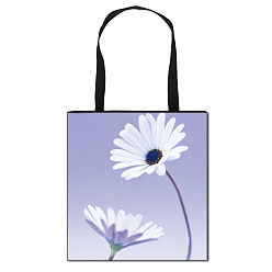 Plum Daisy Flower Printed Polyester Shoulder Bag, Rectangle, Plum, 39.5x39cm