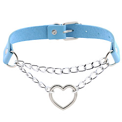 Light blue Stylish Heart-Shaped Chain Collar Necklace for Fashionable Trendsetters