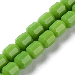 Vert Jaune Perles verre opaque brins, tonneau à facettes, vert jaune, 6.5~7x6mm, Trou: 1mm, Environ 78 pcs/chapelet, 20.28~21.65 pouce (51.5~55 cm)