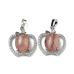 Родонит Натуральный родонит с подвесками из прозрачного кубического циркония, подвески в виде яблока со стойкой, фурнитура из латуни, платина, без кадмия и без свинца, 28.5x25.5x9~10 мм, отверстие : 7x5 мм