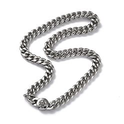 Stainless Steel Color 304 Stainless Steel Cuban Link Chain Necklaces, with Skull Clasps, Stainless Steel Color, 24.13 inch(61.3cm)