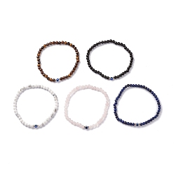 Mixed Stone Natural Mixed Gemstone Beaded Bracelets, with Evil Eye Resin Beads, Inner Diameter: 2-3/8 inch(6.1cm)