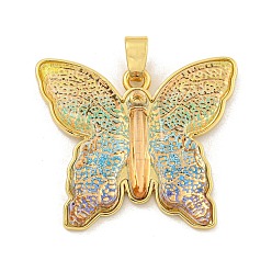 Желтый Прозрачные смоляные подвески, латунные подвески-бабочки, реальный 18 k позолоченный, без кадмия и без свинца, желтые, 26x29.5x5.5 мм, отверстие : 3x4 мм