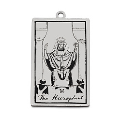 Stainless Steel Color Stainless Steel Pendants, Rectangle with Tarot Pattern, Stainless Steel Color, The Hierophant or the Pope V, 40x24mm