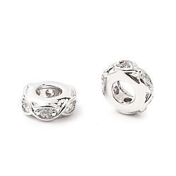 Платина Плоские круглые латунные микропрозрачные прозрачные кубические циркониевые бусины-разделители, стойки покрытие, без свинца и без кадмия, долговечный, платина, 6x2.5 мм, отверстие : 2.6 мм