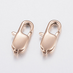 Rose Gold Ion Plating(IP) 304 Stainless Steel Lobster Claw Clasps, Rose Gold, 15x7x3mm, Hole: 1.5x2mm