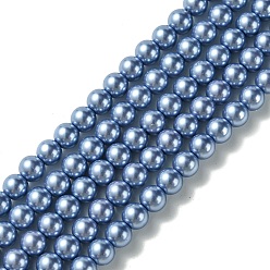 Mauve Brins de perles rondes en verre teinté écologique, Grade a, cordon en coton fileté, mauve, 6mm, Trou: 0.7~1.1mm, Environ 72 pcs/chapelet, 15 pouce