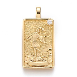 Real 18K Gold Plated Brass Micro Pave Clear Cubic Zirconia Pendants, Real 18K Gold Plated, Tarot Card Charms, The Fool, The Fool 0, 30x15x4mm, Hole: 3~4mm