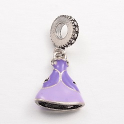 Lilac Dressing Alloy Enamel European Dangle Charms, Large Hole Pendants, Antique Silver, Lilac, 27mm, Hole: 4.5mm