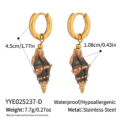 Черный Серьги-кольца в форме ракушки из нержавеющей стали, реальный 18 k позолоченный, чёрные, 45x10.8 мм