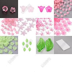 Pink Наборы для самостоятельного изготовления фурнитуры в виде цветочных листьев, в том числе акриловые бусины и подвески, акриловый шарик крышки, розовые, 26x27x6 мм, отверстие : 1.8 мм
