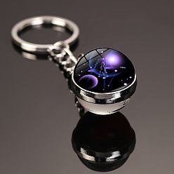 Libra 12 Constellation Luminous Glass Ball Pendant Keychain, Glow in The Dark, with Alloy Findings, for Car Key Bag Pendant Accessories, Libra, Pendant: 2cm