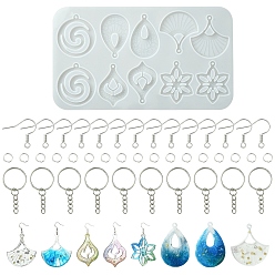 Платина Набор для изготовления ювелирных изделий из серег с листьями и цветами своими руками, в том числе подвесные силиконовые формы, платина, 6~245x6~140x0.7~6 мм, отверстие : 2~3.5 мм