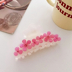 Hot Pink Flower Rhinestones Claw Hair Clips, Cellulose Acetate(Resin) Hair Clips for Women Girls, Hot Pink, 92x46.5x49mm