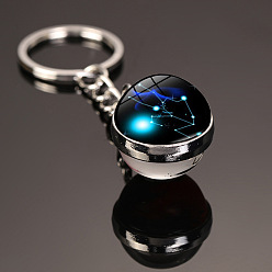 Taurus 12 Constellation Luminous Glass Ball Pendant Keychain, Glow in The Dark, with Alloy Findings, for Car Key Bag Pendant Accessories, Taurus, Pendant: 2cm