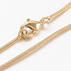Real 18K Gold Plated Brass Round Snake Chain Necklaces, with Lobster Claw Clasps, Real 18K Gold Plated, 17.71 inch(45cm)