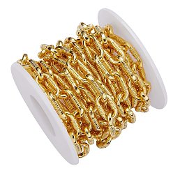 Golden Brass Paperclip Chains, Flat Oval, Drawn Elongated Cable Chains, with Spool, Long-lasting Plated, Unwelded, Lead Free & Cadmium Free, Golden, 17.5x10x3mm, 2m