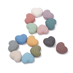Mixed Color Natural Lava Rock Beads, No Hole/Undrilled, Dyed, Heart, Mixed Color, 37.5x43.5x26.5mm