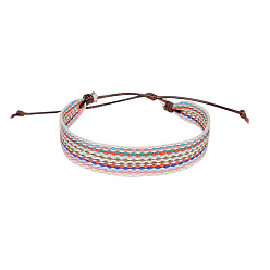 Twist Cotton Flat Cord Bracelet with Wax Ropes, Braided Ethnic Tribal Adjustable Bracelet for Women, Twist, 7-1/4 inch(18.5cm)