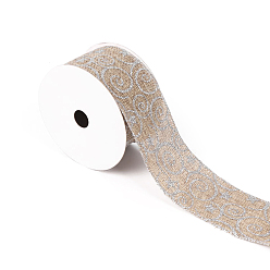 Tan 10 Yards Christmas Themed Polyester Imitation Burlap Ribbons, Printed Ribbons, Flat, Tan, 2-1/2 inch(63mm), about 10.00 Yards(9.14m)/Roll