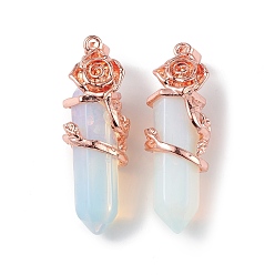 Опал Опалитные остроконечные подвески, подвески с гранеными пулями, с покрытием из розового золота из сплава с розовым покрытием, без кадмия и без свинца, 47~49.5x16.5x16 мм, отверстие : 8x5 мм