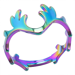 Rainbow Color Stainless Steel Antler Adjustable Ring for Women, Rainbow Color, Inner Diameter: 17mm