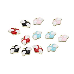Mixed Color Alloy Enamel Pendants, Light Gold, Heart with Wing Charm, Mixed Color, 13.1x17.9mm