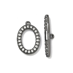 Черный Цвет Металла Овальные застежки-тоглы из латуни с микропаве из прозрачных кубических цирконий, без кадмия и без свинца, долговечный, металлический черный , 4.5~16.5x11~20.5x2.5~3 мм, отверстие : 0.8 мм