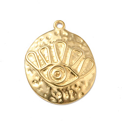 Golden Brass Pendants, Flat Round with Eye, Golden, 22.5x18x2.5mm, Hole: 1.4mm