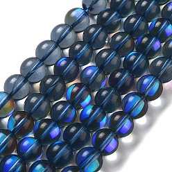 Bleu Acier Brins synthétiques de perles de lune, ronde, bleu acier, 10mm, Trou: 1mm, Environ 19 pcs/chapelet, 7.48 pouce (19 cm)