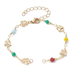 Colorful Butterfly Glass Seed Beaded Link Bracelet Making, with Lobster Claw Clasp, Fit for Connector Charms, Colorful, 6-5/8 inch(16.8cm)