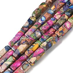 Разноцветный Натуральные имперские нитки из бисера яшмы, окрашенные, прямоугольные, красочный, 13.5~14x4~4.5x4~4.5 мм, отверстие : 1 мм, около 28 шт / нитка, 15.15 дюйм (38.5 см)