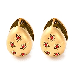 Красный Вакуумное покрытие pvd 304 серьги-кольца из нержавеющей стали с прозрачным кубическим цирконием для женщин, слеза со звездой, красные, 14.5x11.5x17 мм