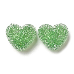 Vert Perles en résine, avec strass, coeur drusy, verte, 17x19x10.5mm, Trou: 1.6mm