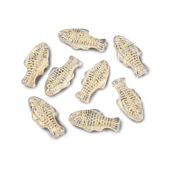 (404) Непрозрачное AB Кислое яблоко Стеклянные бусины, рыба, золотой металл обвитыми, цветочный белый, 25x12x5~5.5 мм, отверстие : 1.2 мм