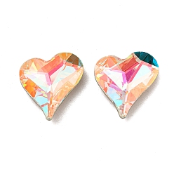 Crystal AB Glass Rhinestone Cabochons, Point Back & Back Plated, Faceted, Heart, Crystal AB, 16x16x6mm