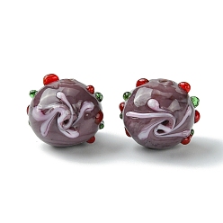 Old Rose Handmade Bumpy Lampwork Beads, Round, Old Rose, 14.5~15.5x13.5mm, Hole: 1.4mm