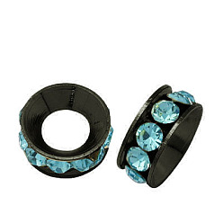 Aquamarin Messing Strass Zwischen perlen, Klasse A, Rondell, Metallgrau, Aquamarin, ca. 9 mm Durchmesser, 4 mm dick, Bohrung: 4 mm