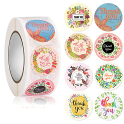 Flower 8 Styles Thank You Stickers, Adhesive Roll Sticker Labels, for Envelopes, for Embosser Stamp Sealing Certificate Stickers, Flower, 25mm, 500pcs/roll