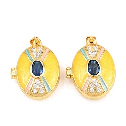 Желтый Подвески латуни медальон, с эмалью, стеклом и кубическим цирконием, без кадмия и без свинца, реальный 18 k позолоченный, стойки покрытие, долговечный, овальные амулеты, желтые, 26.5x21x9 мм, отверстие : 3x5 мм