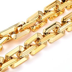 Gold CCB Plastic Boston Link Chains, Rectangle, Gold, 28x21x6mm, 39.37 inch(1m)/strand